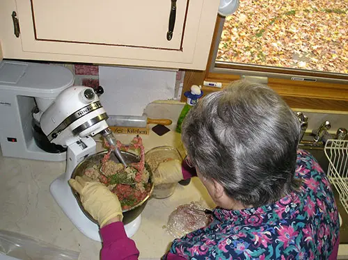 Add the Other Ingredients To the Meat and Mix thoroughly at a Low Speed.