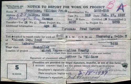 1937-02-17 Notice To Report For Work On Project - WPA Form 402