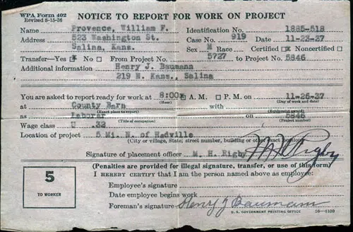 1937-11-23 Notice To Report For Work On Project 5846 - WPA Form 402