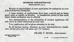 Receipt for Application of Settlement - Adjusted Service Certificate 