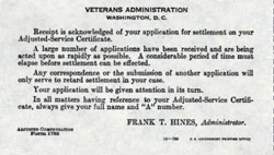 Receipt for Application of Settlement - Adjusted Service Certificate