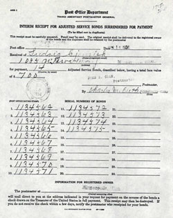 Interim Receipt for Adjusted Service Bonds Surrendered For Payment 