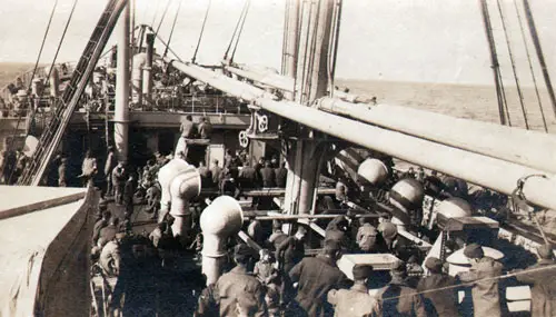 Soldiers on B Deck of the Troop Transport Ship Princess Matoika Looking Aft, 1919.