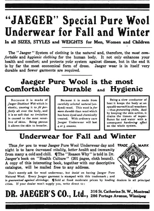 1907 Print Advertisement for Dr. Jaeger Special Pure Wool Underwear for Fall & Winter, Cunard Daily Bulletin, Fashion & Pleasure Resorts Edition, 1907.