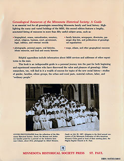Back Cover - Genealogical Resources of the Minnesota Historical Society: A Guide, Second Edition