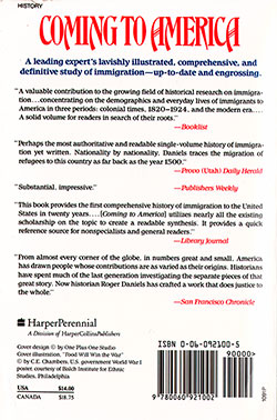 Back Cover - Coming to America: A History of Immigration and Ethnicity in American Life