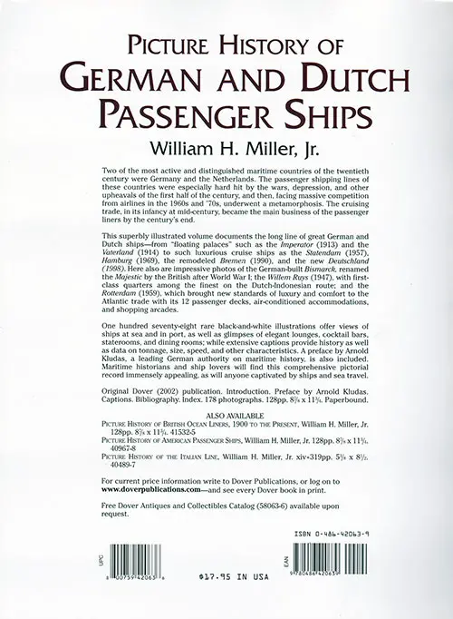 Back Cover, Picture History of German and Dutch Passenger Ships (2002)