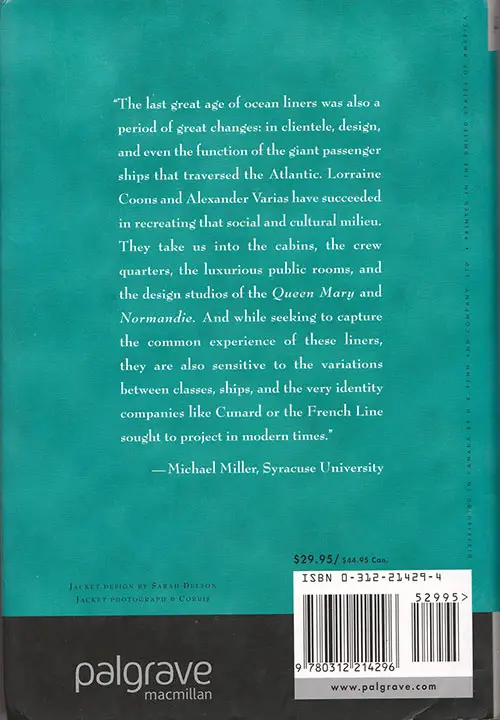 Back Cover, Tourist Third Class: Steamship Travel in the Interwar Years (2003)