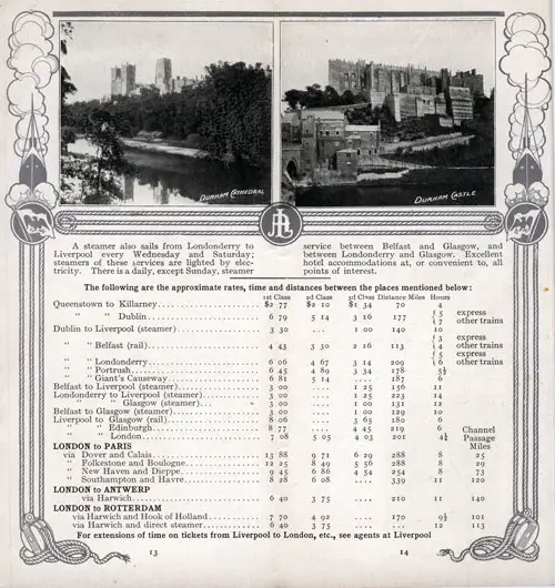 Rates from Ports in the UK to Continental European Ports, 1907.