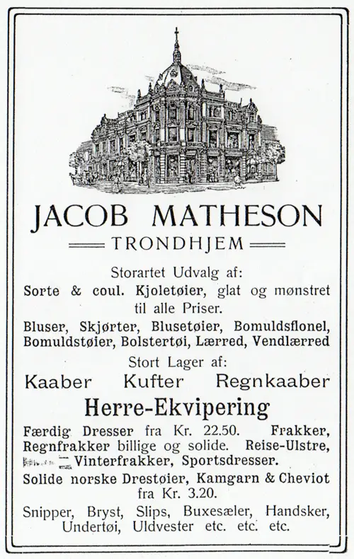 Advertisement: Jacob Matheson, Trondhjem.