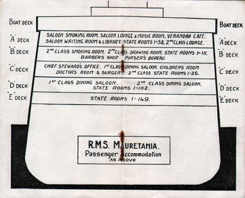 Passenger Accommodations Chart for the RMS Mauretania (1921)