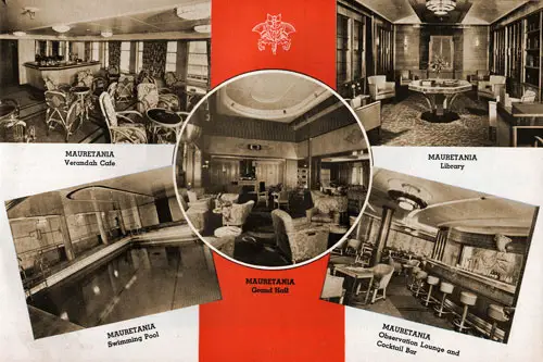 Photo Collage of First Class Public Rooms on the RMS Mauretania.