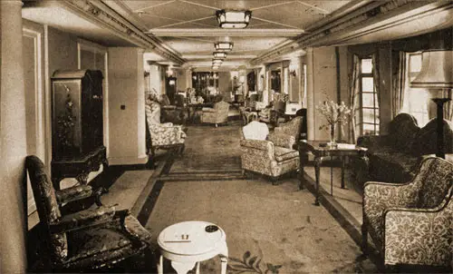 A Long Gallery Creates a Relaxing Environment for First Class Passengers on the MV Britannic.