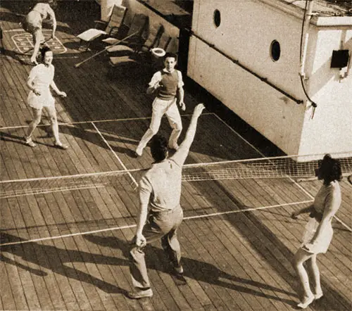 First Class Passengers Enjoy a Variety of Deck Sports on Ocean Liners of the Cunard White Star Line.