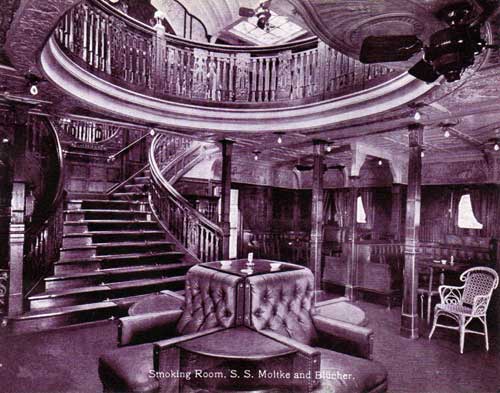 Smoking Room on the SS Moltke and Blücher circa 1905.