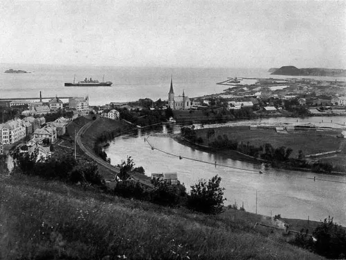 View of Harbor at Trondhjem with the SS Blücher of the Hamburg American Line Visible in the Background. Photo 049, Northland Trips Book of Photographs, Hamburg-American Line, 1908.