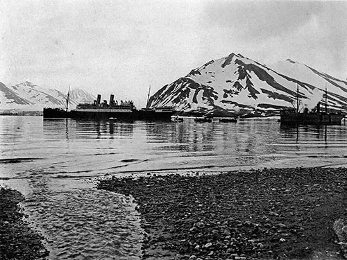 The SS Blücher Anchored at Bellsund Fjord, Spitsbergen. Photo 076, Northland Trips Book of Photographs, Hamburg-American Line, 1908.