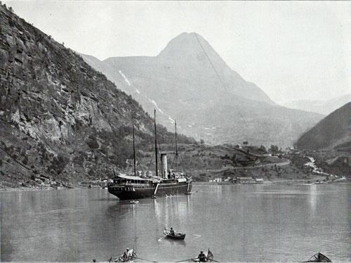 Photo 097: View of a coastal steamer at the village of Merok in Geiranger Fjord, Norway. 