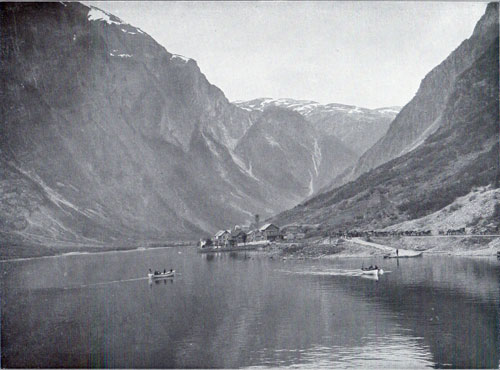 Photo 108: A scene of the fjord and village of Gudvangen in inner Nærøyfjorden, Arland municipality, Norway