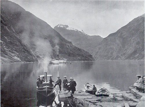 Photo 094: Passengers boarding the tender with the SS Meteor at the village of Merok, Geiranger Fjord, Norway