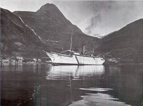 Photo 103: The SS Meteor anchored in the Fjord at the Village of Merok. 