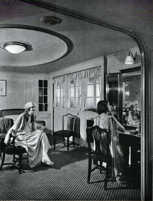 Women on board relaxing in their suite