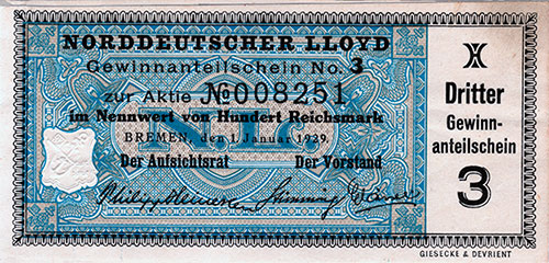 Interest Coupon - 1927 Gold Bond - Norddeutscher Lloyd (1927)