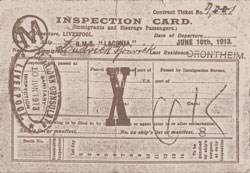 Inspection Card for Immigrants and Steerage Passengers - 1913
