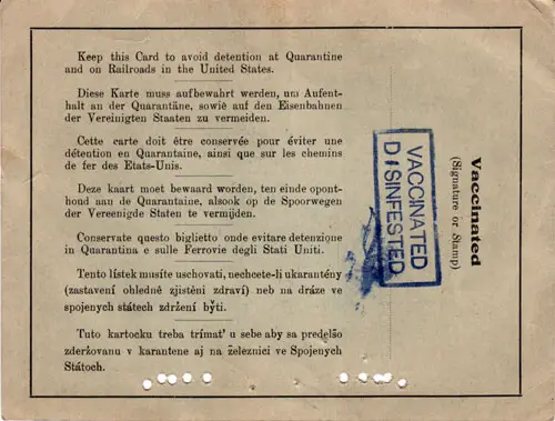 Immigrant Vaccination Certificate for Immigrants from 1923