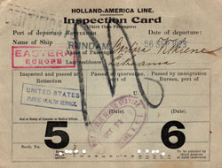 Holland-America Line Inspection Card (Third Class Passengers)
