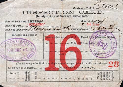 Immigrant Inspection Card