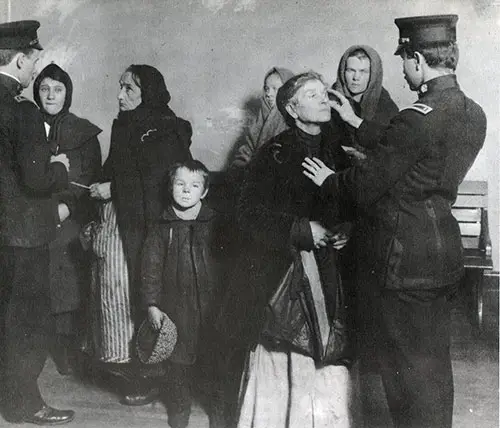 Doctors Examine the Eyes of a Female Immigrant at Ellis Island