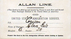 GGA Image ID # 1fb5494032 Allan Line Landing Card from the SS Corsican, Canadian Port of Entry, for the United States Immigration Service, 1907.