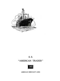 Front Cover, Farewell Dinner Menu, SS American Trader, American Merchant Lines, April 1929 