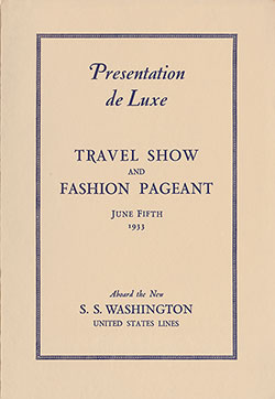 Front Cover, Travel Show and Fashion Pageant Program, SS Washington, 5 June 1933