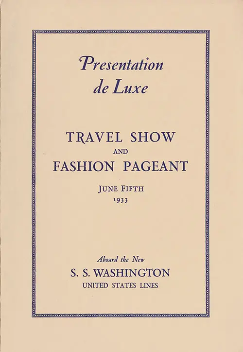 Front Cover, Travel Show and Fashion Pageant Program, SS Washington, 5 June 1933