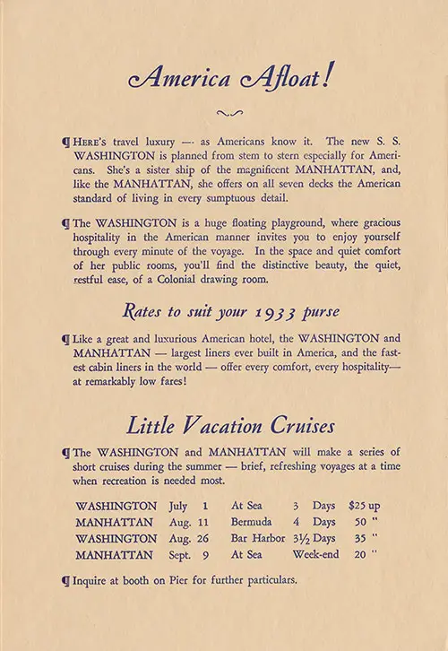 Travel in Luxury on the SS Washington and SS Manhattan of the United States Lines.