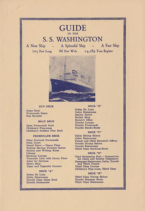 Guide to the SS Washington of the United States Lines