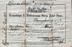 Certificate For Passage - Steamship Ticket, Anchor Line, Glasgow To New York, 1873