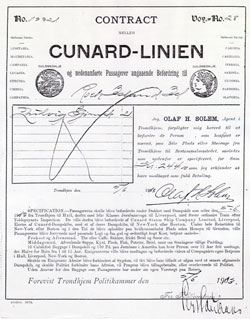 Immigrant Steerage Contract for Passage to New York - Cunard Line - 1913
