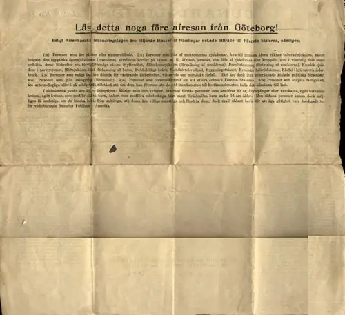 Reverse side of 1914 Immigrant passanger contract with the Cunard Line - In Swedish Only