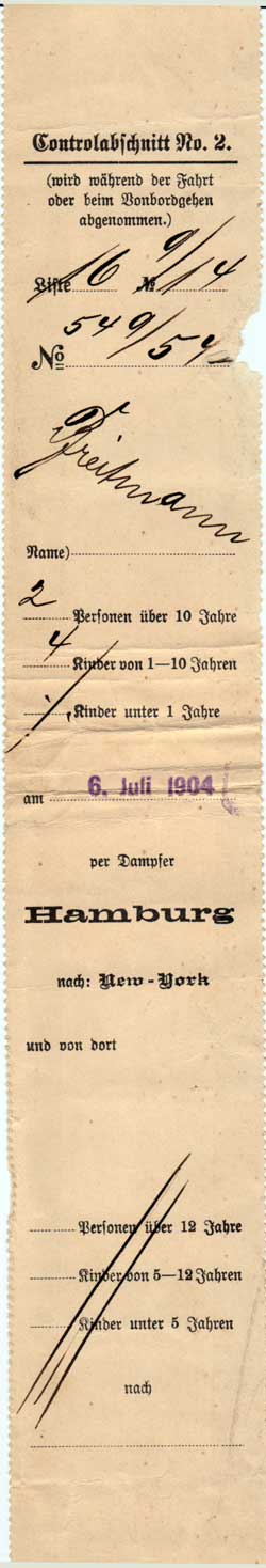Passenger Contract Receipt 1904