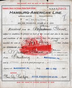 Steerage Prepaid Passage Contract, Hamburg America Line, 1912