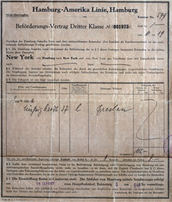 Hambrug-Amerika Third Class Passenger Contract 1927