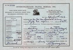 Receipt from Intercollegiate Travel Bureau for Round-Trip Transatlantic Voyages 1932