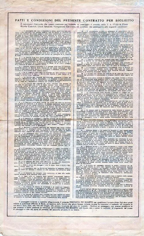 Patti E condizioni del Persente Contratto per Biglietto 1935