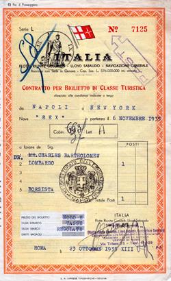 Italia Contratto per Biglietto di Classe Turistica 1935