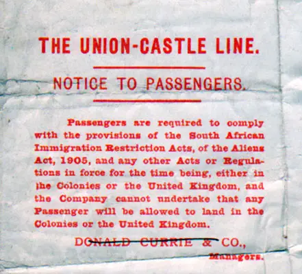 Notice to Passengers of the Union-Castle Line 1910