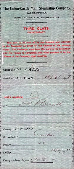 Counterpart to Third Class Passage Ticket (1907