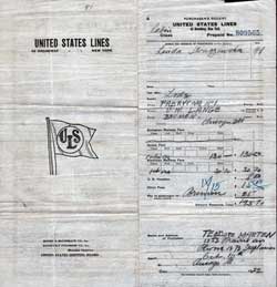 Prepaid Passage Ticket, Polish Immigrant, United States Lines, 1922